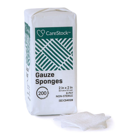 CareStock CS4028 Gauze Sponge, 2 x 2 in. 8-Ply, Medical-Grade Cotton Wound Dressing