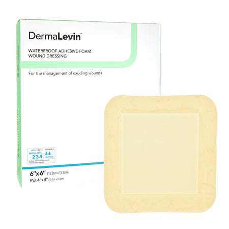 DermaRite 00285E DermaLevin Adhesive with Border Foam Dressing, 6 x 6 Inch