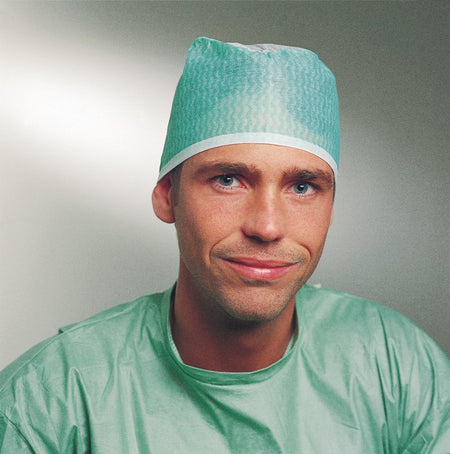 Molnlycke 621301 Surgeon Cap One Size Fits Most Green / White Tie Closure