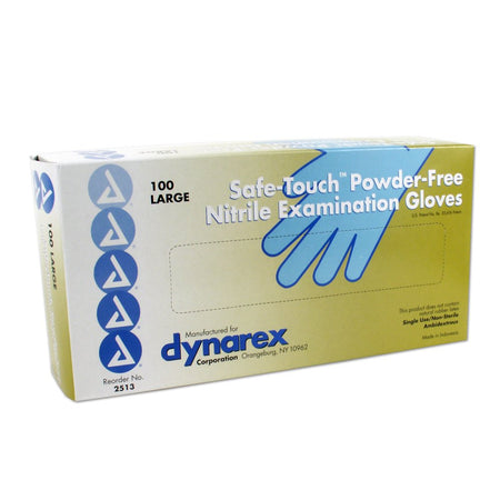 Dynarex 2513 Safe-Touch Nitrile Exam Glove, Large, Blue