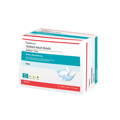 Cardinal 66033 Wings™ Plus Quilted Heavy Absorbency Incontinence Brief, Medium
