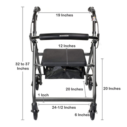 McKesson Folding Aluminum Four-Wheel Rollator, Silver