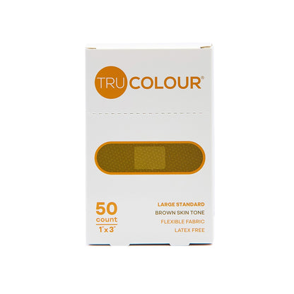Tru-Colour Skin Tone Shade Fabric Bandage Adhesive Strips – Brown, 1 x 3 Inch