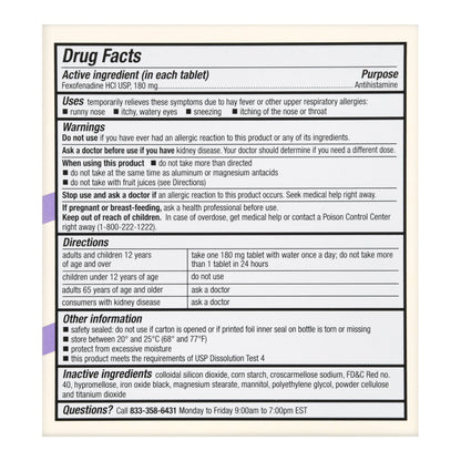 Foster & Thrive™ 24 Hour Allergy Relief Fexofenadine HCl USP 180 mg Tablets