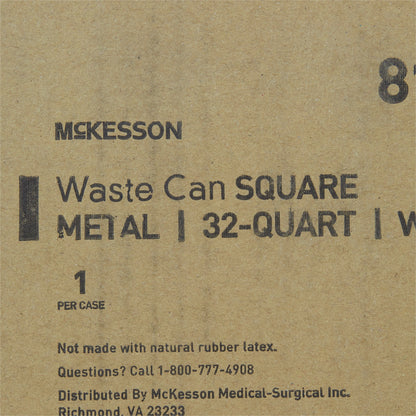 McKesson Trash Can with Plastic Liner, Square, Steel, Step-On, 32 QT, White