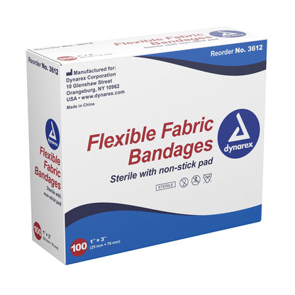 dynarex® Tan Adhesive Fabric Bandage, 1 x 3 Inch