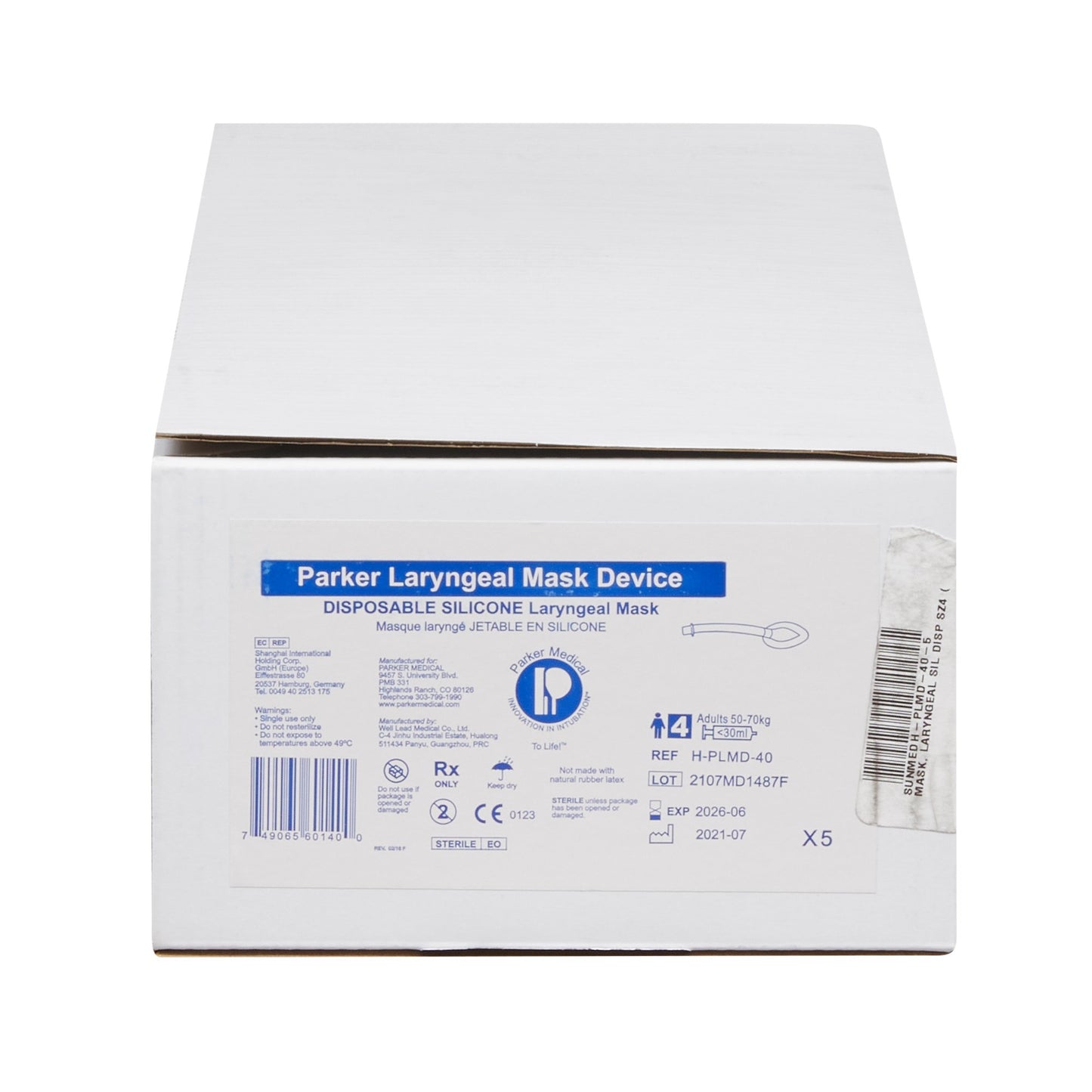 Laryngeal Mask Salter Labs® Size 4 Silicone Single Patient Use Sterile