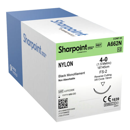 Surgical Specialties A662N Nylon Nonabsorbable Suture with Needle, Reverse Cutting Monofilament