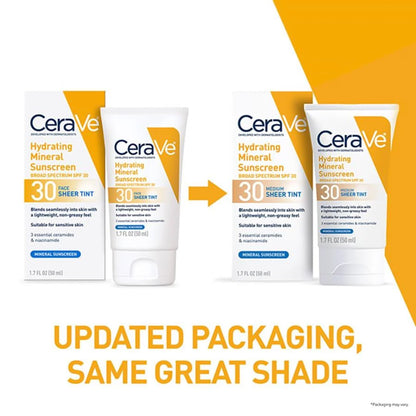 Sunscreen CeraVe® Hydrating Mineral Sunscreen Medium Sheer Tint SPF30 Lotion 1.7 oz. Tube