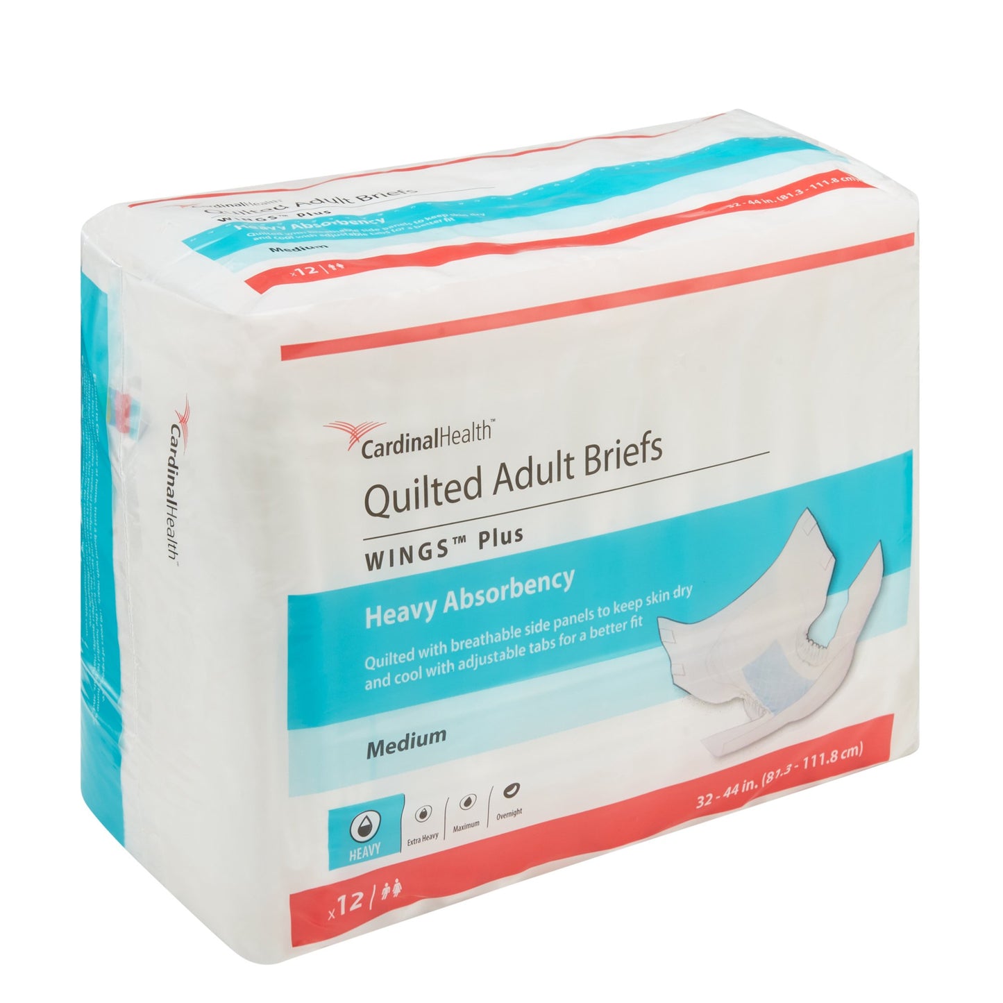 Cardinal 66033 Wings™ Plus Quilted Heavy Absorbency Incontinence Brief, Medium