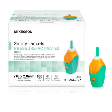McKesson 16-PASL21GX Pressure Activated Safety Lancets, 21 Gauge, Green