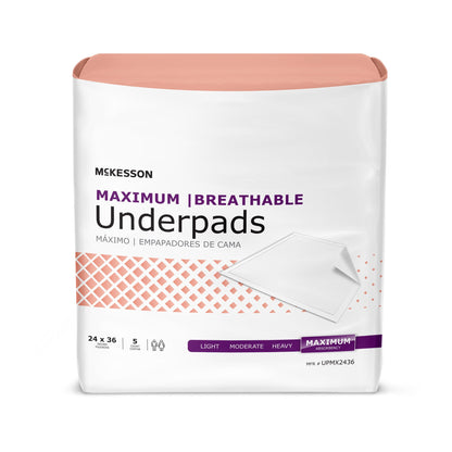 McKesson Ultimate Breathable Underpads, Maximum Protection, 24 x 36 Inch