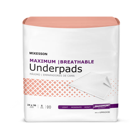McKesson UPMX2436 Ultimate Breathable Underpads, Maximum Protection, 24 x 36 Inch