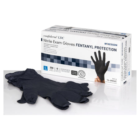 McKesson 14-6N56C Confiderm LDC Nitrile Exam Glove, Large, Black