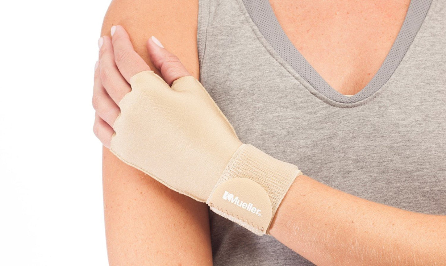 Compression Glove Mueller® Compression & Support Gloves Fingerless Large / X-Large Over-the-Wrist Length Ambidextrous
