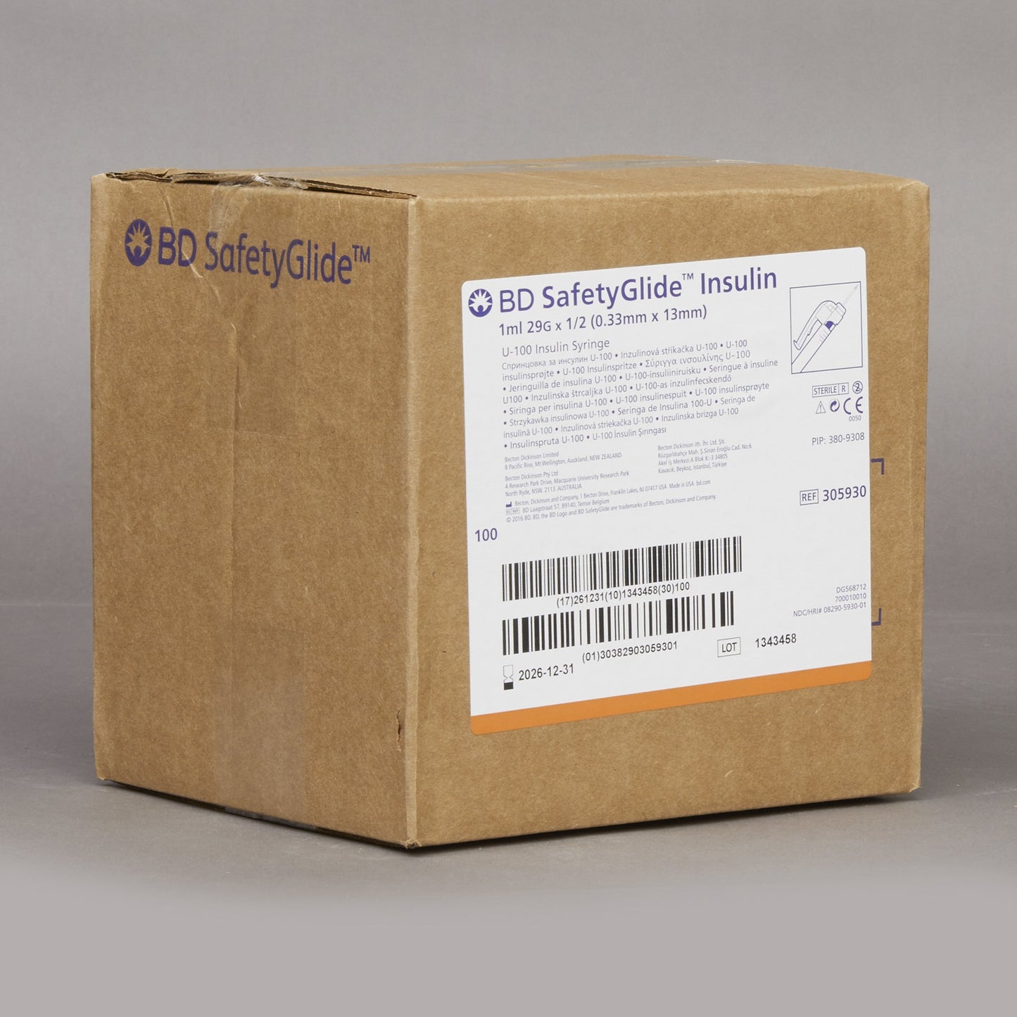 SafetyGlide™ Insulin Syringe with Needle, 29 Gauge, 1/2 Inch Needle Length