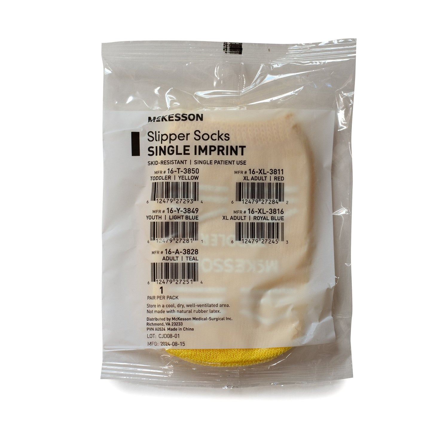 Slipper Socks McKesson Unisex Toddler Double Tread Single Patient Use Yellow