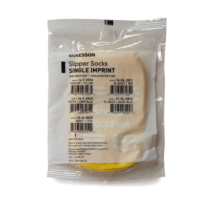 Slipper Socks McKesson Unisex Toddler Double Tread Single Patient Use Yellow