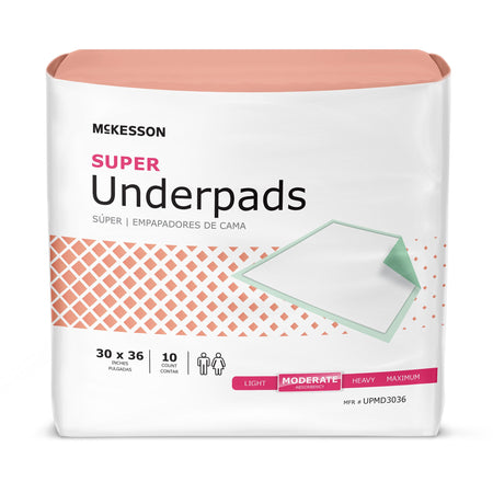 McKesson UPMD3036 Super Moderate Absorbency Underpad, 30 x 36 Inch - 60 ct.