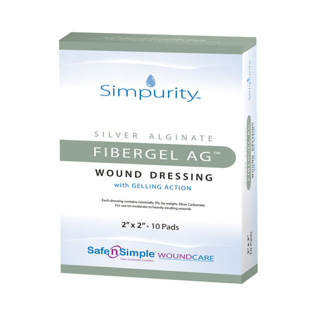 Safe N Simple SNS56712 Simpurity Fibergel AG Silver Alginate Dressing, 2 x 2 Inch