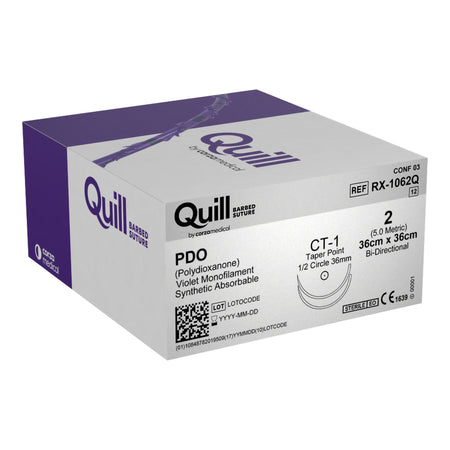 Surgical Specialties RX-1062Q Quill Polydioxanone Absorbable Barbed Suture with Needle, Taper Point