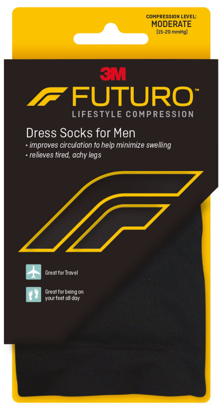3M 71038EN Futuro Lifestyle Compression Firm Dress Socks for Men, Black, Medium