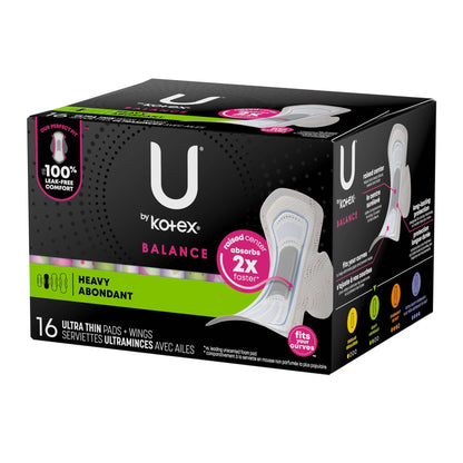 Feminine Pad U by Kotex® Balance Ultra Thin Overnight with Wings Heavy Absorbency