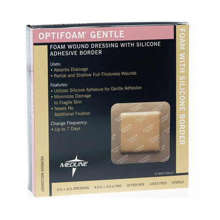 Medline MSC2066EP Optifoam Gentle Foam Dressing, 6 x 6 Inch