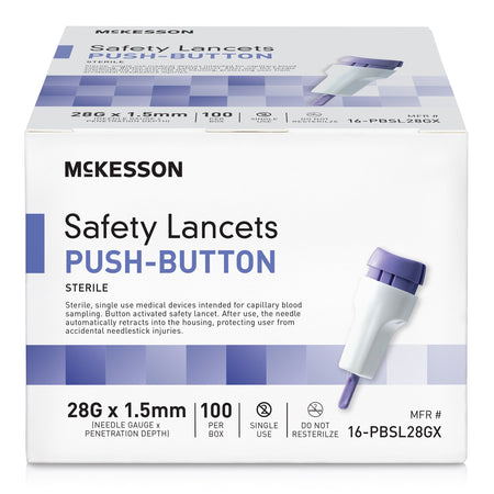 McKesson 16-PBSL28GX Push Button Safety Lancet, 28 Gauge