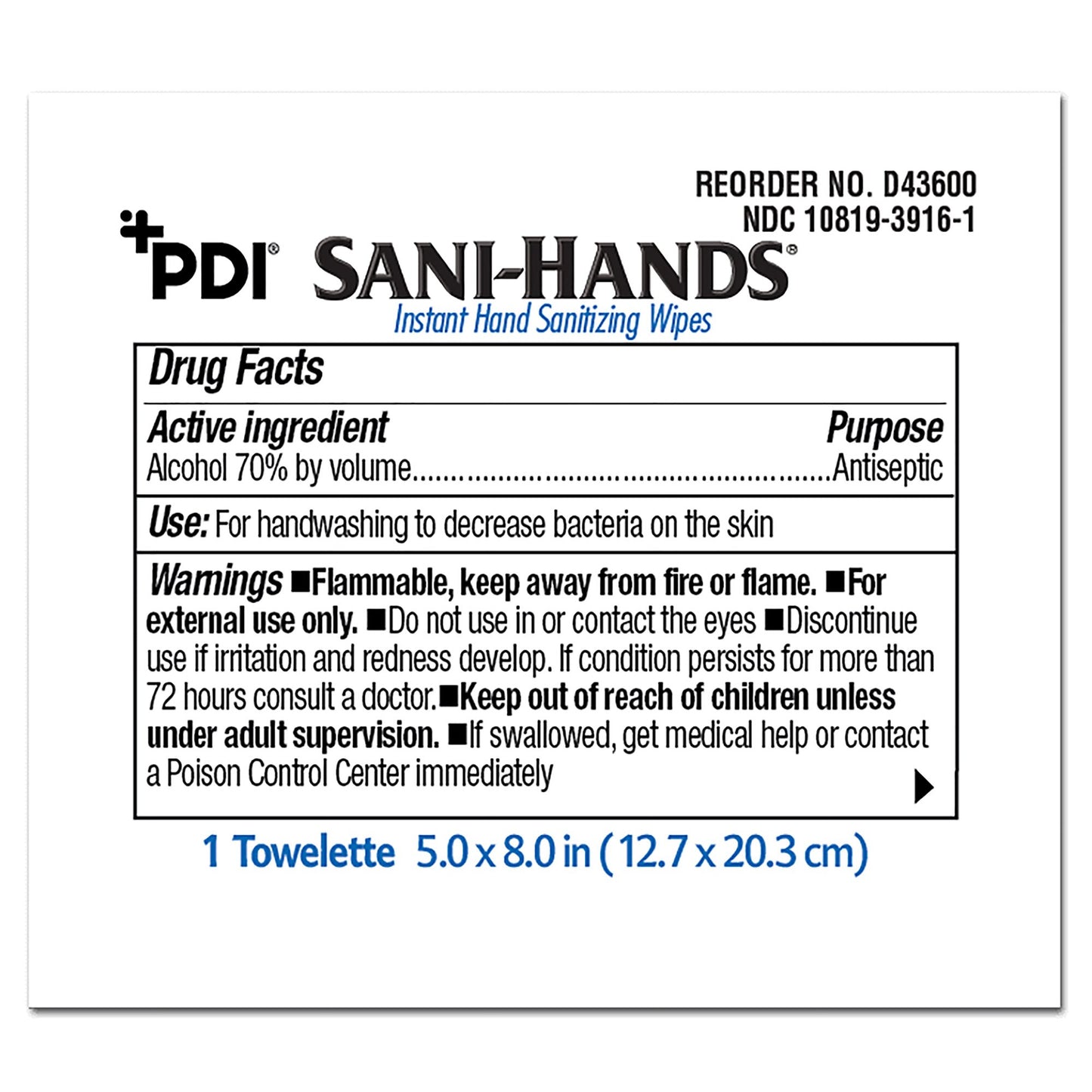 Sani-Hands® Hand Sanitizing Wipes, Ethyl Alcohol, Unscented, 5 X 8 Inch