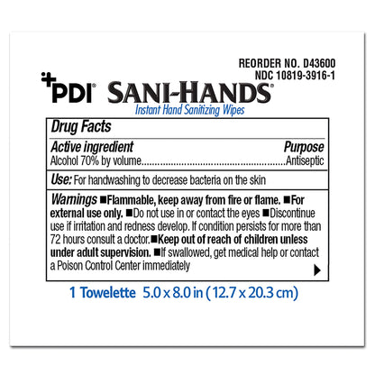 Sani-Hands® Hand Sanitizing Wipes, Ethyl Alcohol, Unscented, 5 X 8 Inch