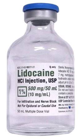 Hikma Lidocaine HCl 1% (10 mg/mL) Injection 50 mL SDV 10/Tray NDC 0143-9577-10 10/Box