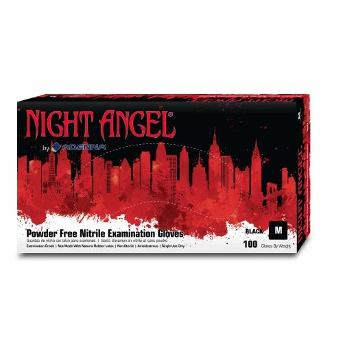 Adenna Night Angel Black Nitrile Exam, 4 mil NGL220. Sizes XS, Small, Medium, Large, Extra-Large. 100/Box, 1000/Case
