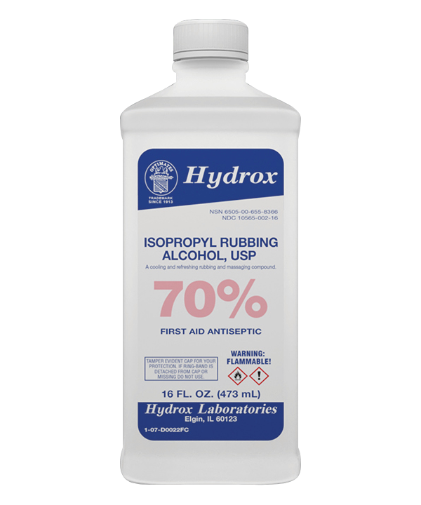 Hydrox Isopropyl Rubbing Alcohol, 70%, Bottle, 16oz, Each, HDX A0022 by Hydrox Labatories product image