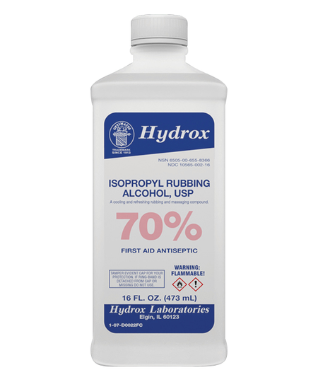 Hydrox Isopropyl Rubbing Alcohol, 70%, Bottle, 16oz, Each, HDX A0022 by Hydrox Labatories product image